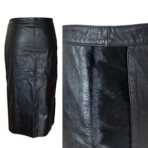 Just Cavalli Roberto Black Leather Fur Pencil Wiggle Skirt sz 42 US 6